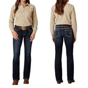 BKE Culture Jeans Womens 28 Short Bootcut Dark Wash Contrast Stitch Denim Y2K